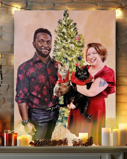 Christmas Couple Painting – Perfect Gift for Cat Lover