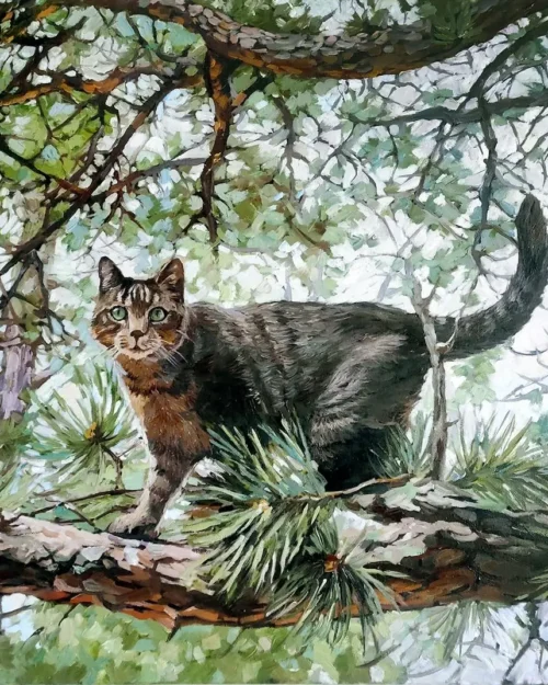 Custom Artistic Cat Portrait From Photo On A Tree